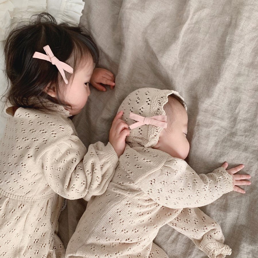 LaceNest™ – Knitted Hollow Baby Romper with Hat