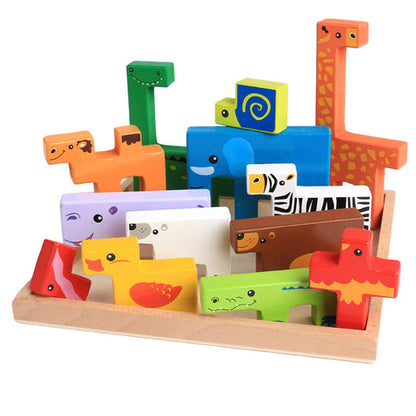 High Quality Baby Wooden Toys 3D Blocks - Animal Building Blocks Stack