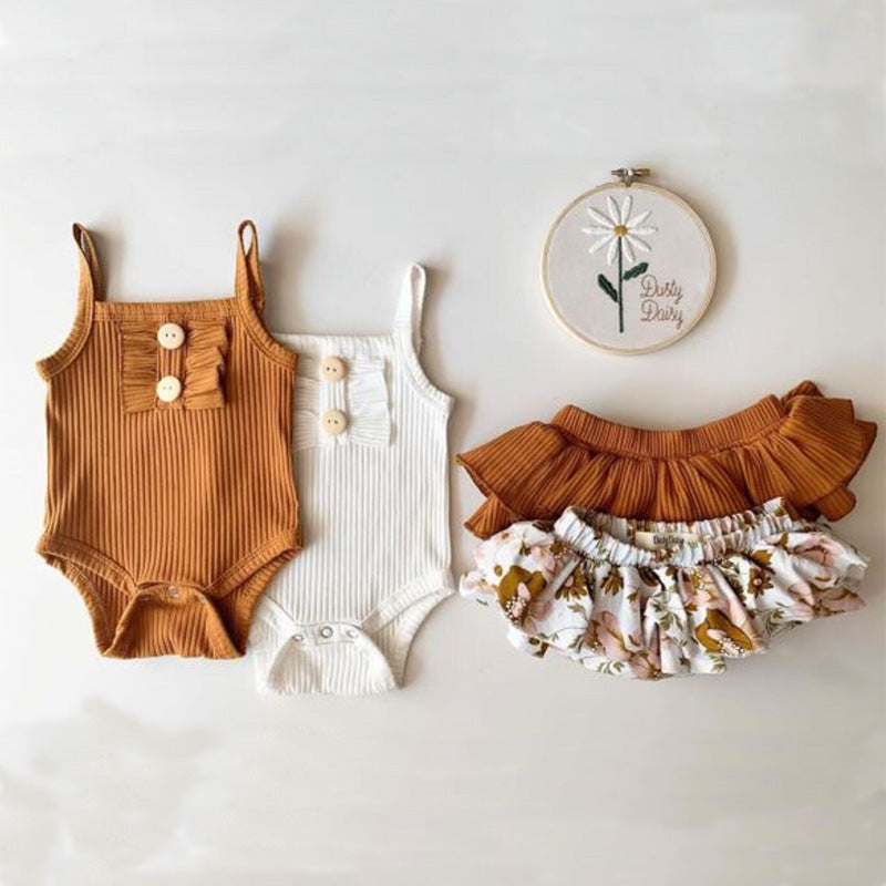 Adorable Baby Girls Summer Romper & Skirt Set – Trendy & Comfortable!