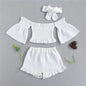 3-Piece Baby Girl Off-Shoulder Summer Outfit Set – Top, Shorts &