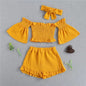 3-Piece Baby Girl Off-Shoulder Summer Outfit Set – Top, Shorts &
