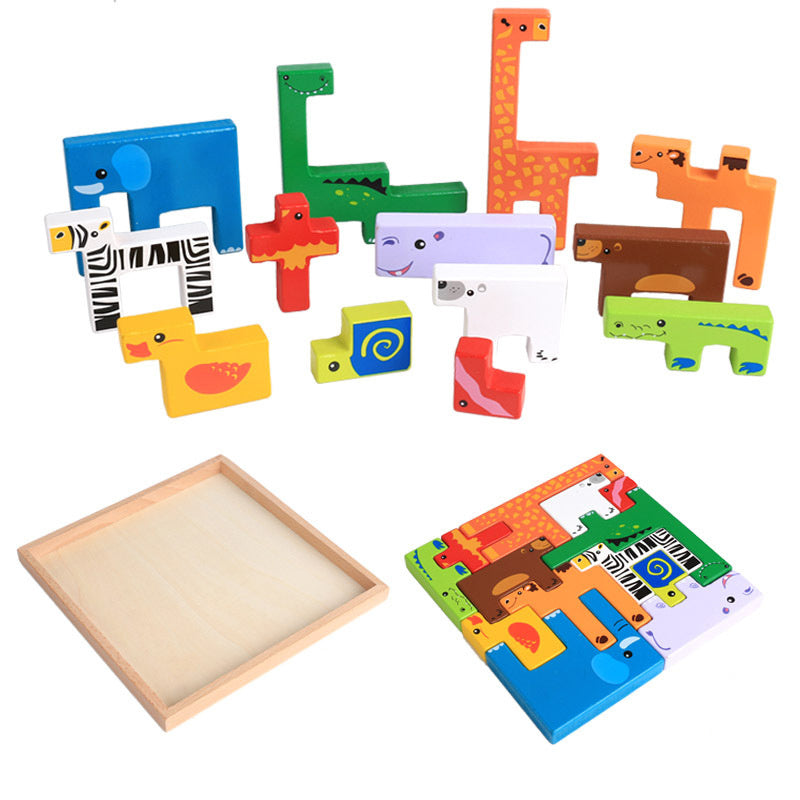 High Quality Baby Wooden Toys 3D Blocks - Animal Building Blocks Stack