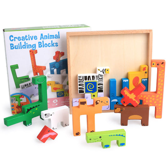 High Quality Baby Wooden Toys 3D Blocks - Animal Building Blocks Stack