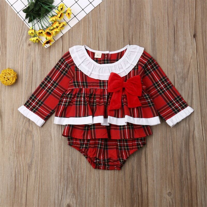 Emmababy Newborn Kids Baby Girl Christmas Plaid