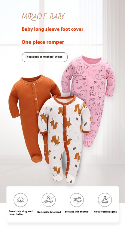 MiniSnug™ – Long Sleeve Baby Romper with Animal Print