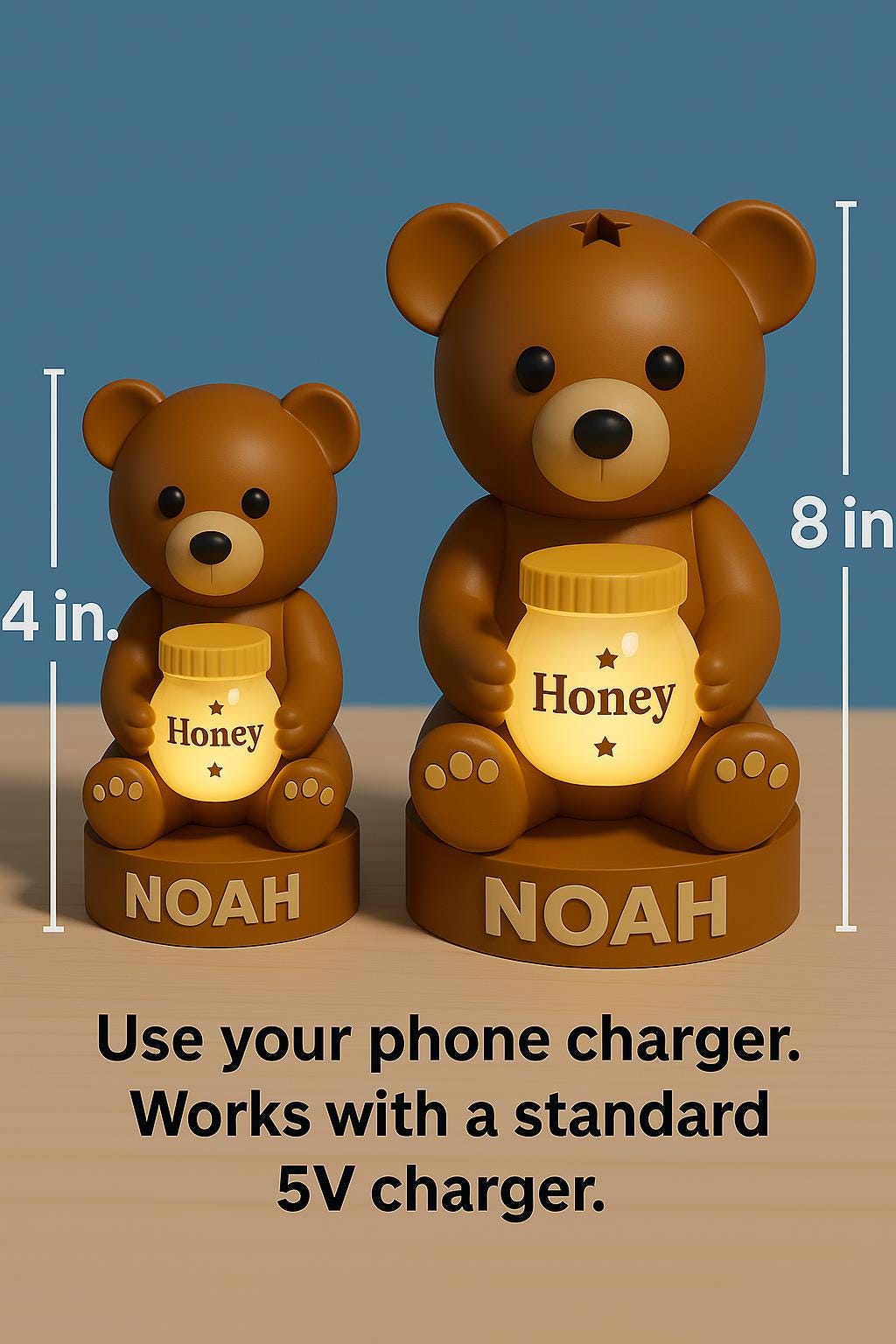 Personalized Teddy Bear Night Light – Custom Baby Room Decor Gift | 4"