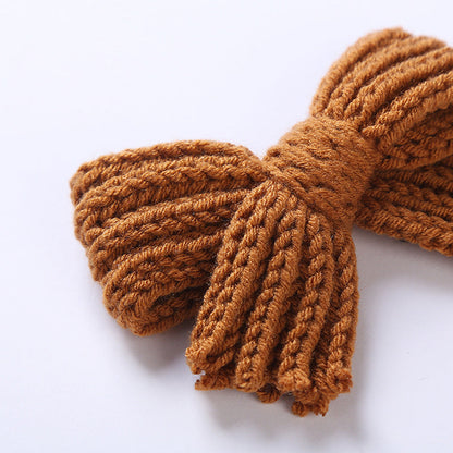 Baby Solid Color Big Knitted Bow Handmade Hairpin