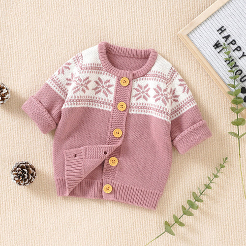 Baby Christmas Style Print Pattern Single Breasted Design Knit Cardiga