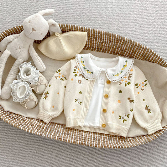 Autumn Arrival Baby Kids Girls Comfortable Flowers Embroiedery Pattern