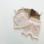 Baby Girl Ribbed Knit Lettuce Trim Design Sling Tops & Shorts Sets Paj