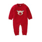 Baby Christmas Elk Pattern Solid Color Knitted Sweater Rompers
