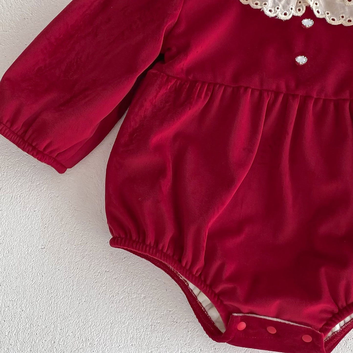 Christmas Baby Girl Laces Round Collars Long Sleeve One Piece In
