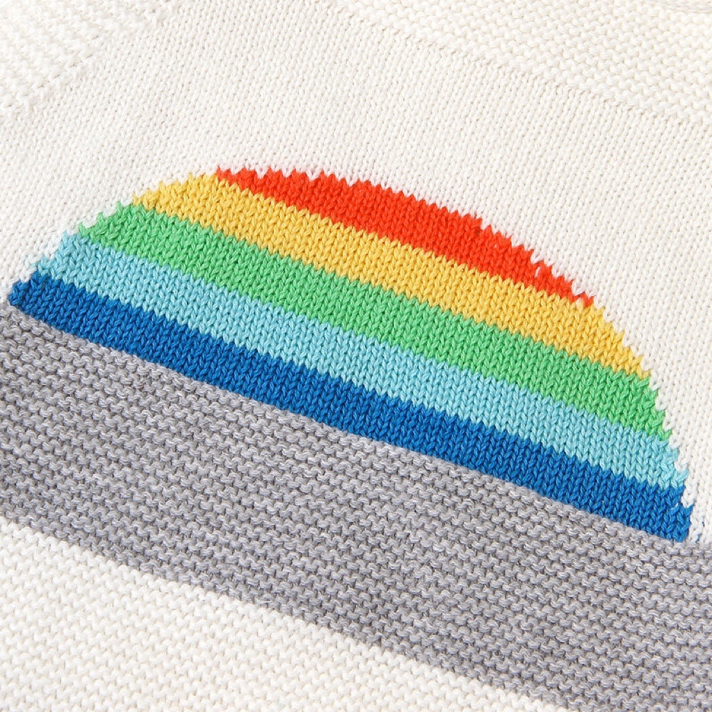 Baby Girl 1pcs Striped & Rainbow Graphic Knitted Onesies Bodysuit