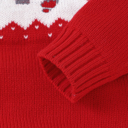 Baby Christmas Embroidered Graphic Side Button Design Knit Long Style