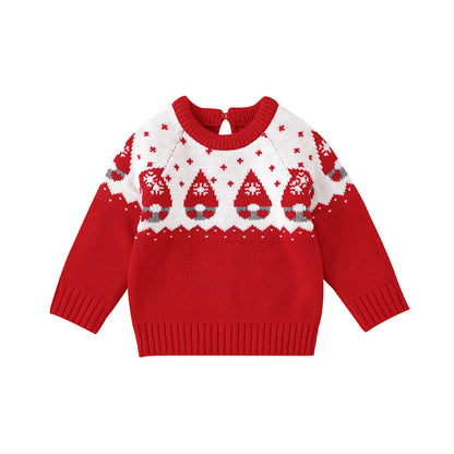 Baby Christmas Print Pattern Crewneck Pullover Knitwear Sweater