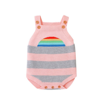 Baby Girl 1pcs Striped & Rainbow Graphic Knitted Onesies Bodysuit