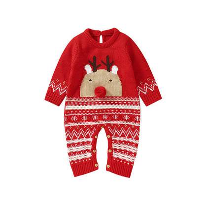 Baby Cute Christmas Elk Pattern Autumn Winter New Style Romper