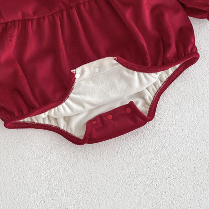 Christmas Baby Girl Laces Round Collars Long Sleeve One Piece In