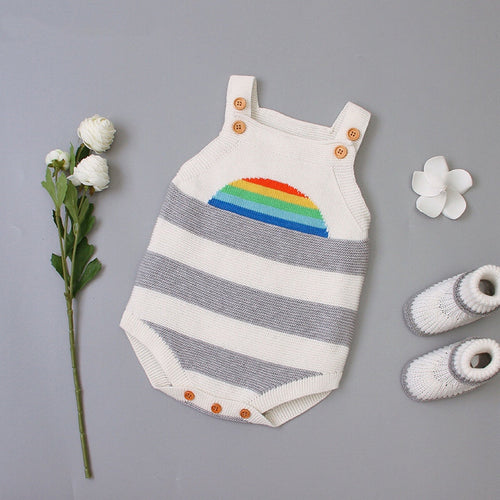 Baby Girl 1pcs Striped & Rainbow Graphic Knitted Onesies Bodysuit