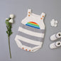 Baby Girl 1pcs Striped & Rainbow Graphic Knitted Onesies Bodysuit