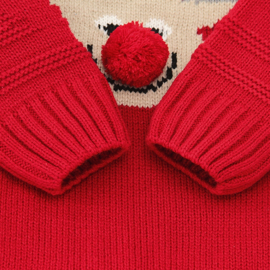 Baby Christmas Elk Pattern Solid Color Knitted Sweater Rompers