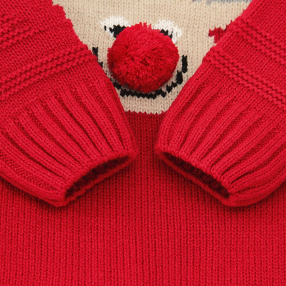 Baby Christmas Elk Pattern Solid Color Knitted Sweater Rompers