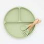 Baby Silicone Round Sucker Compartment Dinner Plate With Spoon Fork