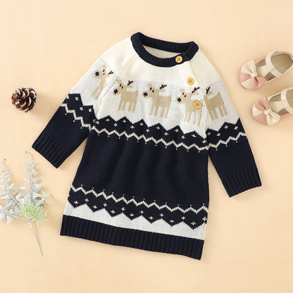 Baby Girl Embroidered Pattern Long Sleeve Autumn Style Christmas Dress