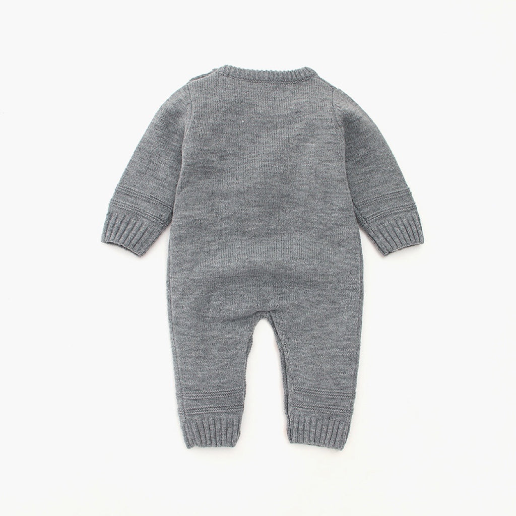 Baby Christmas Elk Pattern Solid Color Knitted Sweater Rompers