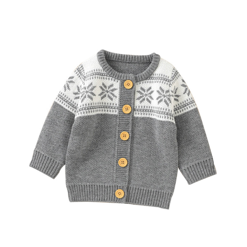 Baby Christmas Style Print Pattern Single Breasted Design Knit Cardiga