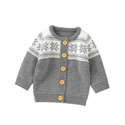 Baby Christmas Style Print Pattern Single Breasted Design Knit Cardiga