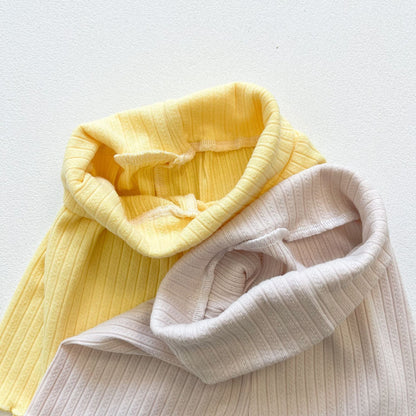 Baby Girl Ribbed Knit Lettuce Trim Design Sling Tops & Shorts Sets Paj