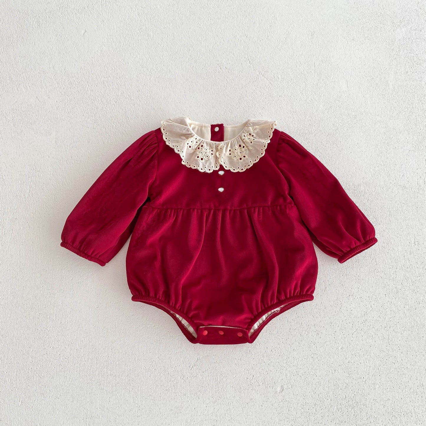 Christmas Baby Girl Laces Round Collars Long Sleeve One Piece In